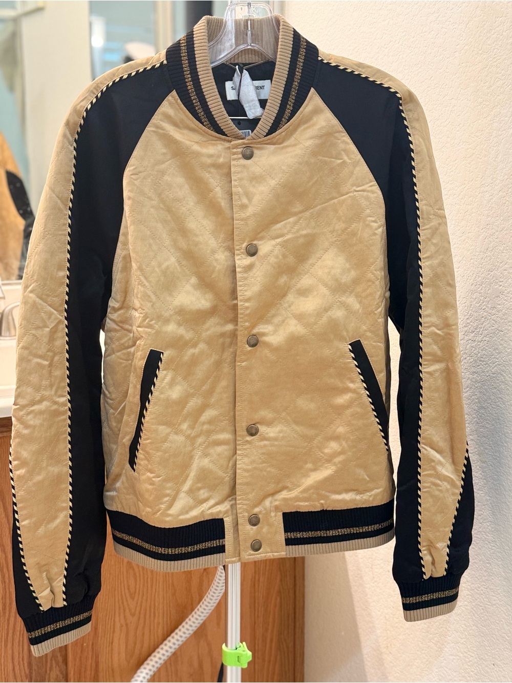 SAINT LAURENT - Slim-Fit Colour-Block Quilted Satin Bomber Jacket